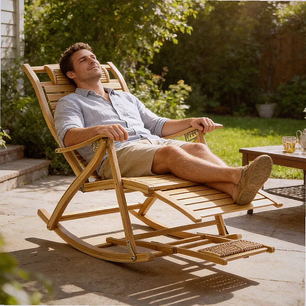 Extra Large Rocking Chair Wooden Lounge All Weather Recliner with High Backrest