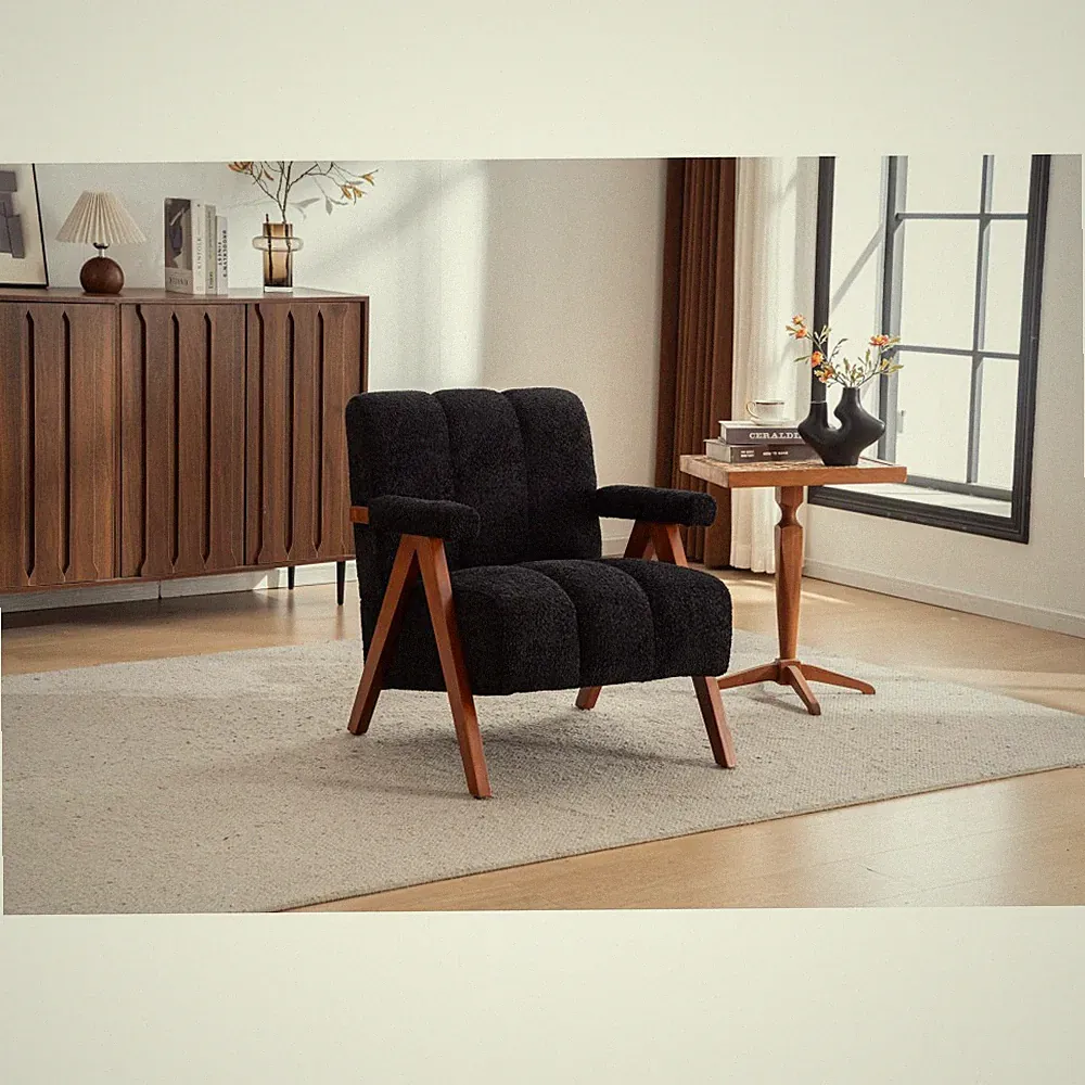 Mid-Century Modern Accent Chair, Ergonomic Chenille Lounge Armchair