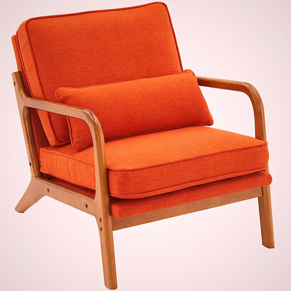 Oak Armrest Oak Upholstered Single Lounge Chair Indoor Lounge Chair Burnt Orange