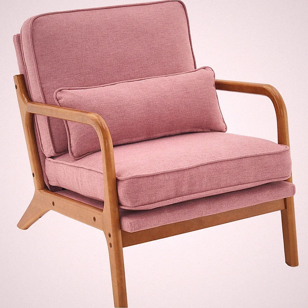 Oak Armrest Oak Upholstered Single Lounge Chair Indoor Lounge Chair Pink