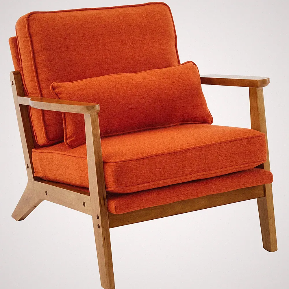 Oak Armrest Oak Upholstered Teddy Velvet Single Lounge Chair Indoor Lounge Chair