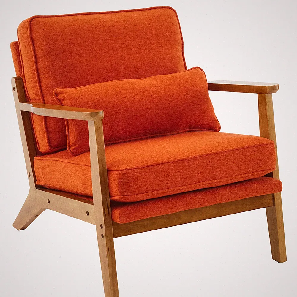 Oak Armrest Single Lounge Chair with Solid Wood Frame Stylish Indoor Chair