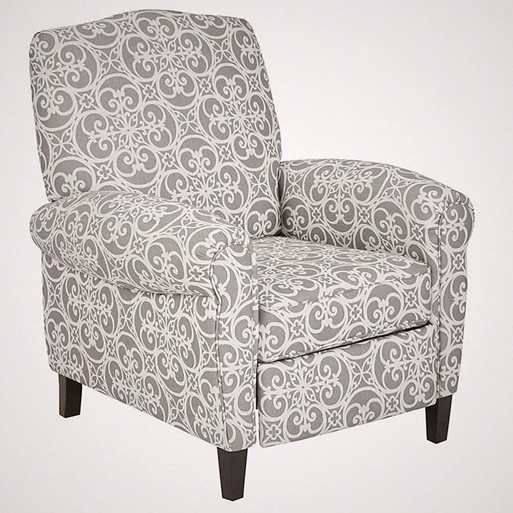 Pemberly Row Fabric and Solid Wood Push Back Recliner in Gray