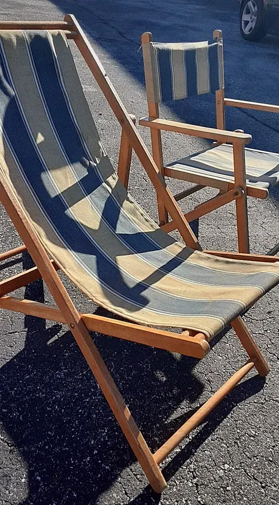 PR VINTAGE MAPLE SLING DECK CHAISE LOUNGE ANTIQUE FOLDING BEACH /POOLSIDE CHAIR